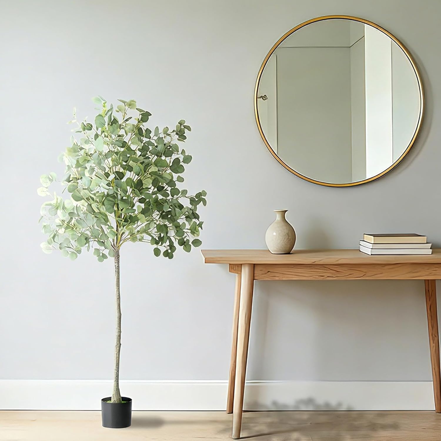 5FT Artificial Eucalyptus Tree Faux Indoor Tree for Living Room Modern Fake Eucalyptus Plant for Home Decor Office Indoor Decorative Green Silk Leaves Faux Plant