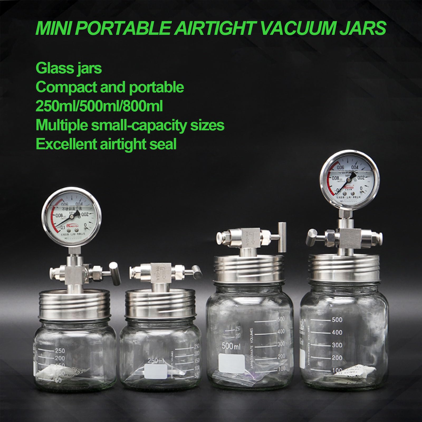 Cámara De Vacío De Vidrio para Laboratorio, Cámara De Desgasificación Al Vacío con Manómetro De Presión Negativa, Mini Secador Portátil, Tanques De Almacenamiento 500ml