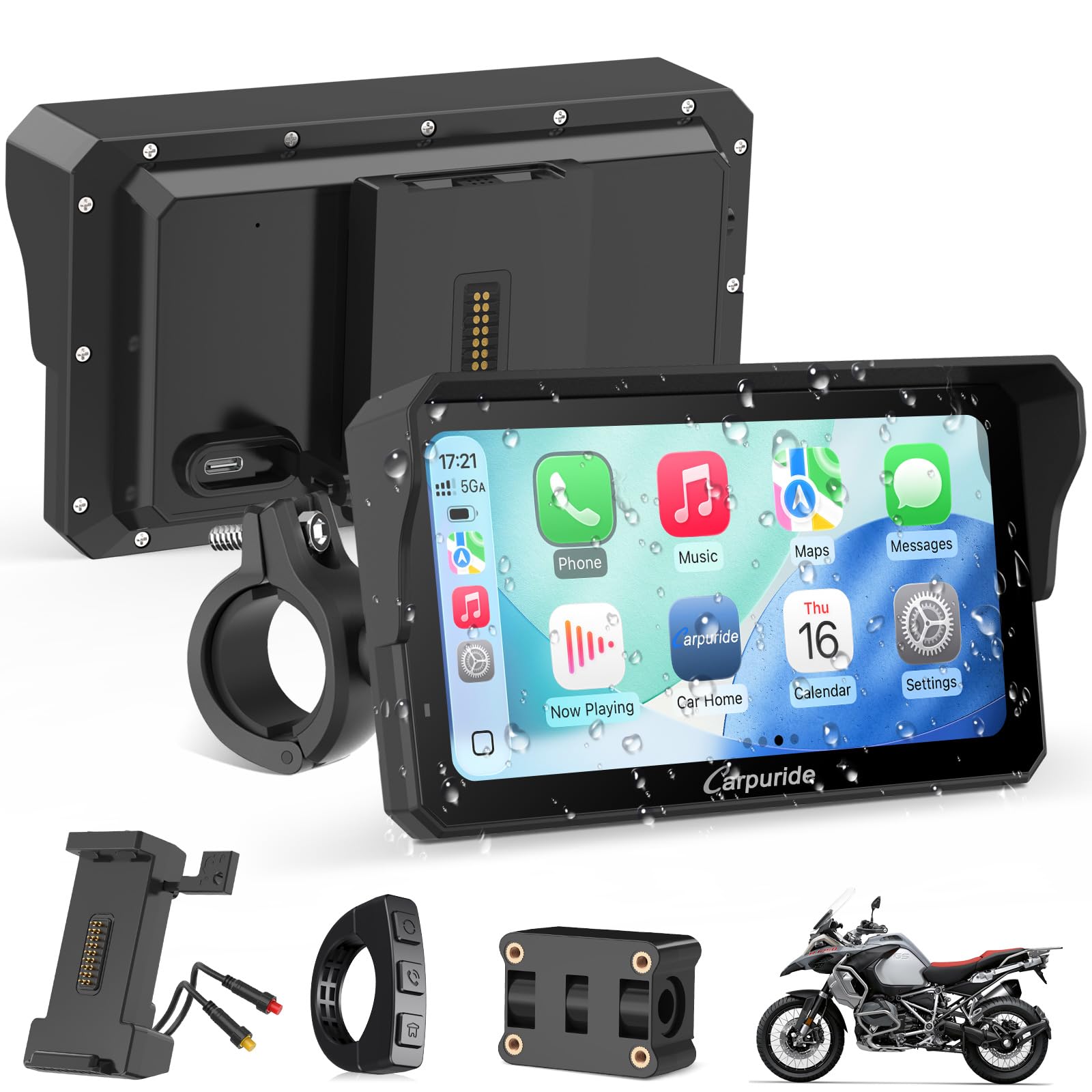 Carpuride W602S Pro Moto Carplay Schermo con Ricarica Bidirezionale & BM05