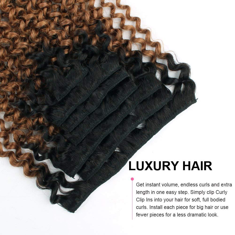 ABH AMAZINGBEAUTY HAIR Jerry Curly Clip in Hair Extensions Real Human Hair 3B 3C Double Wefts Curly Clip ins for African Americans 120g 7 Pieces 17 Clips 120 Grams, Ombre 1B to 30 12 Inch