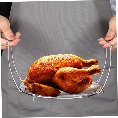 Miniatura 3 de Hemoton Estante de cocina con 2 asas de acero inoxidable redondo para freidora de aire, estante para hornear, enfriar, asar al vapor, 8.2 in
