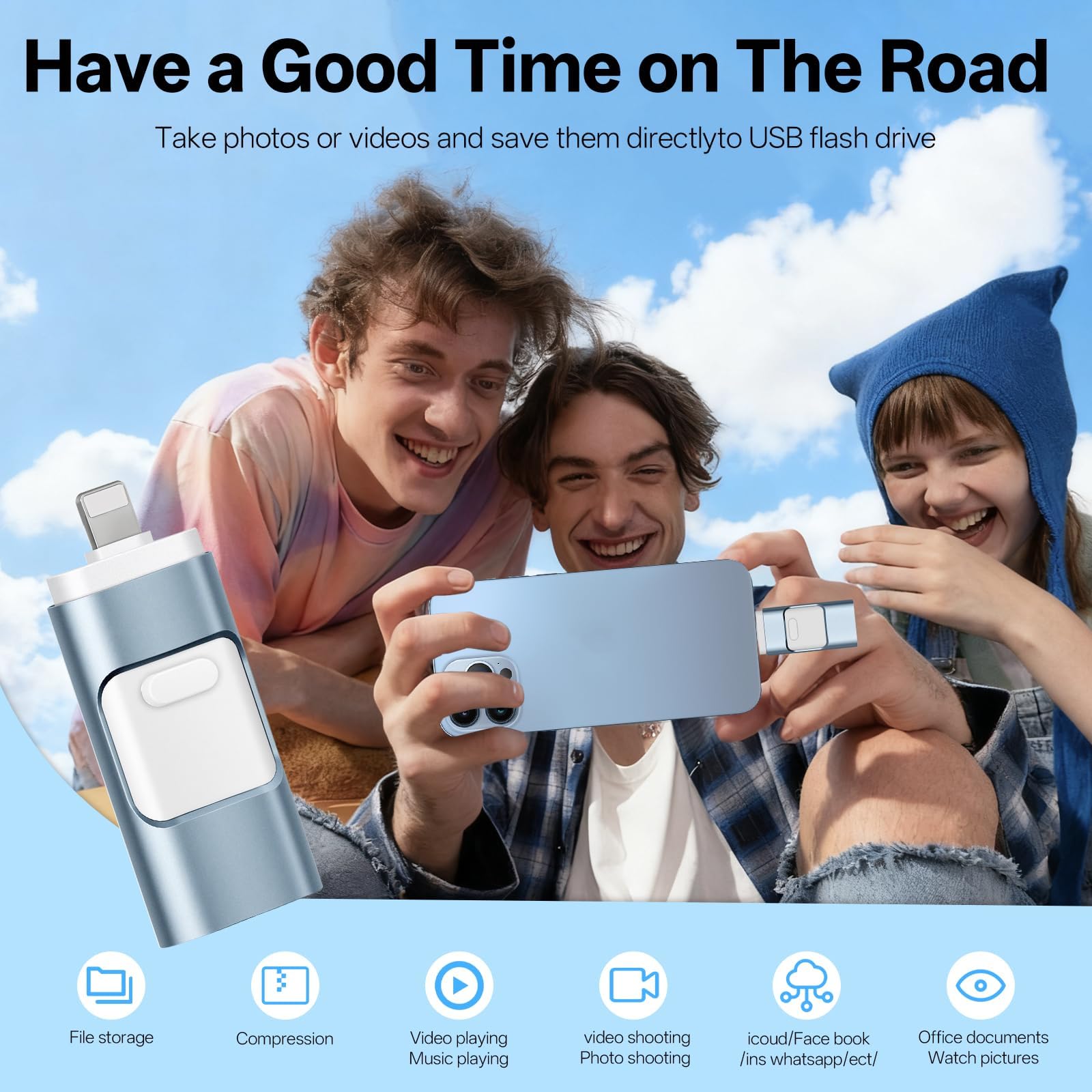 Chiavetta USB 64 GB per iPhone, No App Needed, 4 in 1 per Phone/iPad/Android/PC, unità flash con backup plug-and-play per foto e video, trasmissione rapida - 5