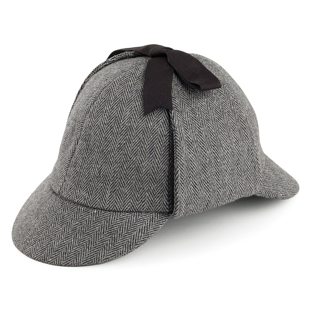 Jaxon & James Herringbone Sherlock Holmes Deerstalker Hat - Grey - Large
