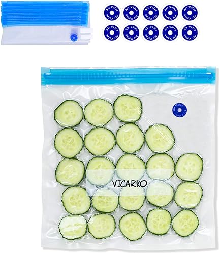 VICARKO 30 bolsas con cremallera al vacío, bolsas selladoras al vacío, almacenamiento de alimentos, bolsas reutilizables, con doble capa, sin BPA,