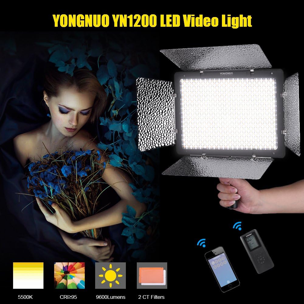 YONGNUO YN1200 Pro LED Video Light/LED Studio Lamp, with 5600K Color Temperature and Adjustable Brightness, for The SLR Cameras Camcorders, Like Canon Nikon Pentax Olympus Samsung Panasonic JVC etc.