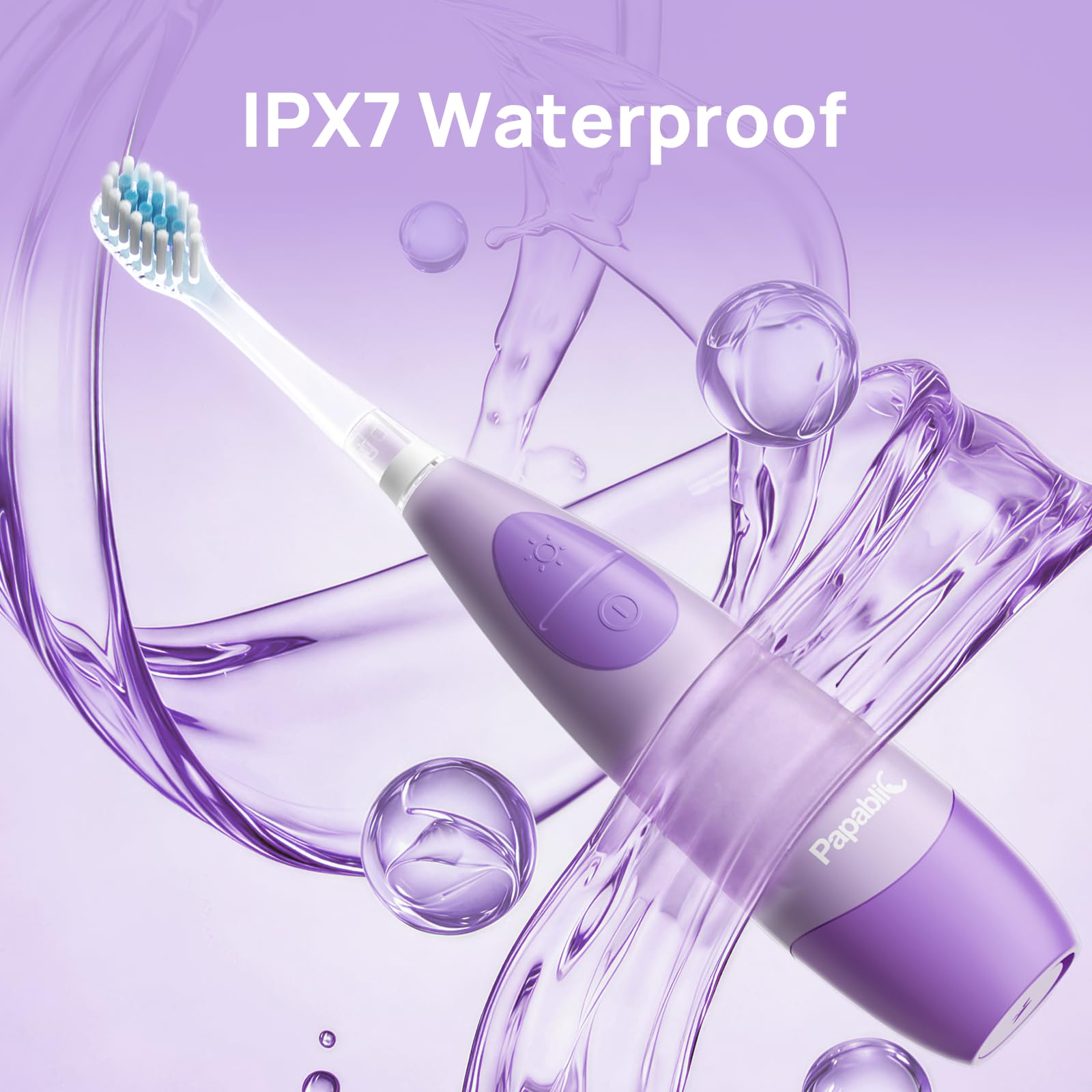 Papablic Spazzolino elettrico per bambini dai 4 anni in su, per bambine e ragazzi, ricaricabile tramite USB, con timer intelligente, luce LED e 2 testine di ricambio, viola