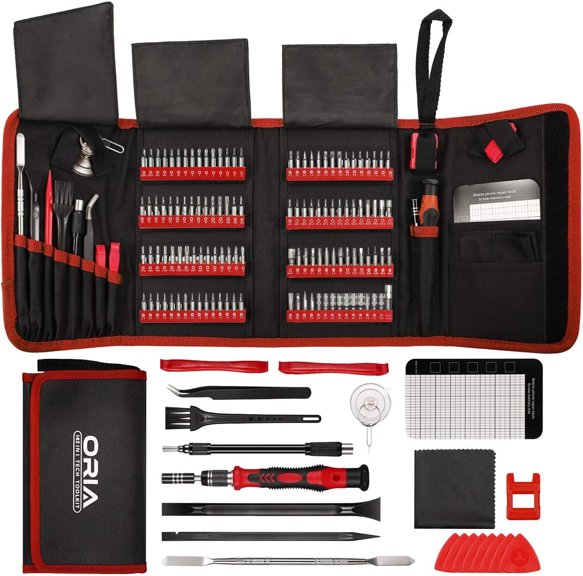 ORIA Precision Screwdriver Set (New Version), 142 in 1 with 120 Bits Mini Magnetic Screwdriver Kit Repair Tool Kit with Portable Bag for Electronic PC Computer iPhone MacBook Jewelers Game Console - - 