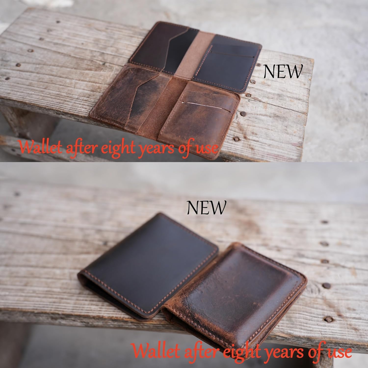 JJNUSA Handmade Men Minimalist Leather Wallet Card Holder Distressed Wallets for Gifts (Darkbrown) - Image 2