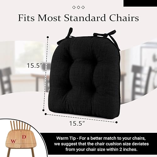 Miniatura 6 de Wellsin Chair Cushions for Dining Chairs, Non-Slip Kitchen Chair Pads with Ties, Tufted Shredded Foam Kitchen Chair Cushions Set of 4, 15.5" X Negro