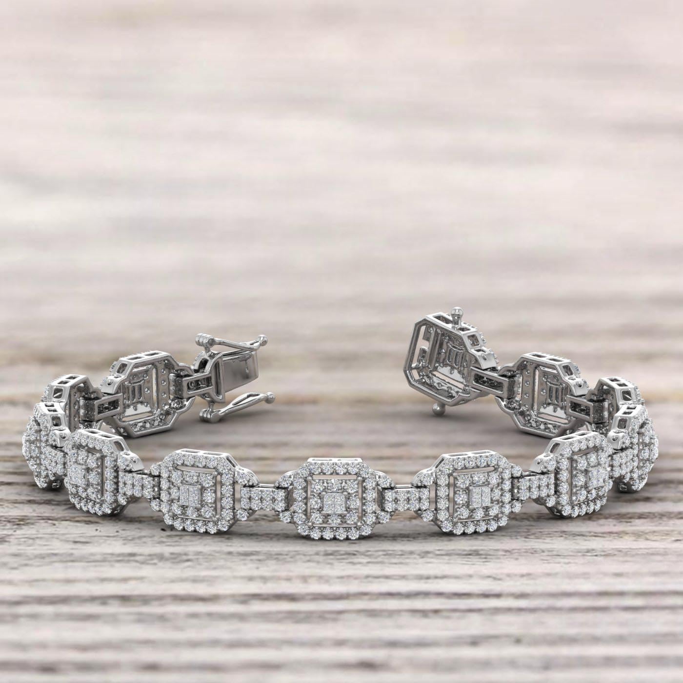 2 Carat Round and Princess Cut Diamond Link Bracelet for Women in 925 Sterling Silver (7 Inch)