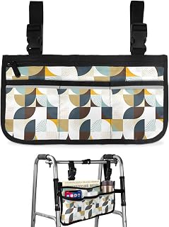 Dark Color Geometric Wheelchair Side Bag Walker Bag, Round Middle Century Abstract Art Wheelchair Accessories Armrest Pouch, Organizer Storage Bag for Walkers, Rollators, Scooters, 7.3''x13''