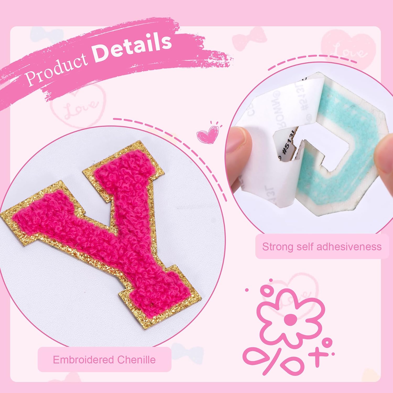 UNIMEIX 102 Pcs Self Adhesive Chenille Letter Patches A-Z, Preppy Stickers for Backpacks, DIY Clothes, Shoes (102)