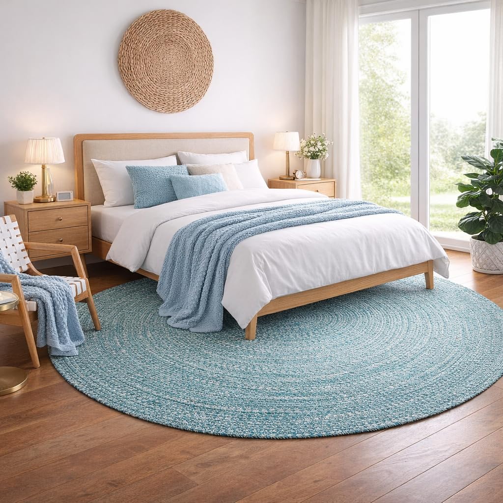 Cotton Round Carpet 6x6 feet – Handmade Braided Boho Rug for Living Room, Bedroom & Balcony – Soft Washable Floor Mat, Color - Light Grey-image-27