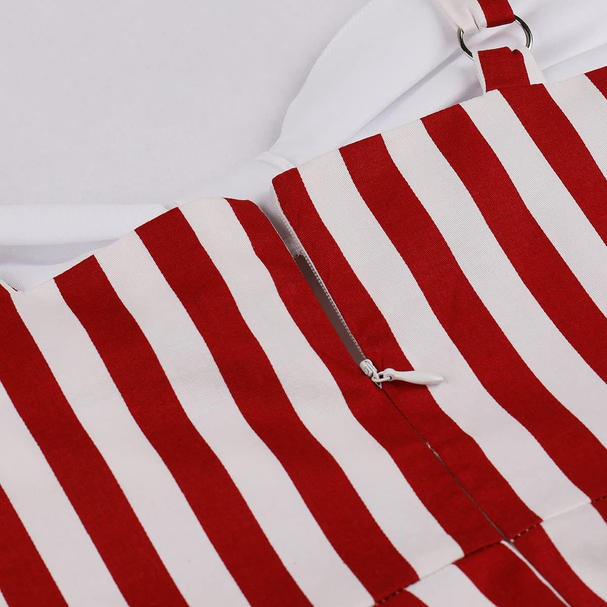 Women Spaghetti Straps 50s Vintage Stripes Cocktail Swing Dress Sleeveless Color Block Retro 1950s Audrey Hepburn Rockabilly Prom Tea Dress Wedding Fit Flare Skater Midi Dress White Red-Stripes S - Image 6