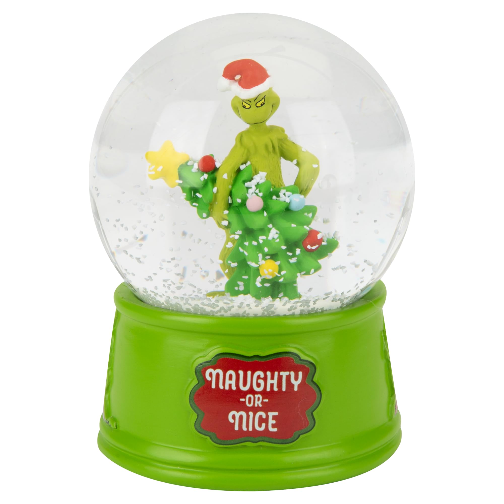 PMS Grinch Resin Snow Globe 8cm – Official Licensed Decoration with “Naughty or Nice” Base – Collectable Christmas Ornament Featuring The Grinch – Glitter Snow Effect