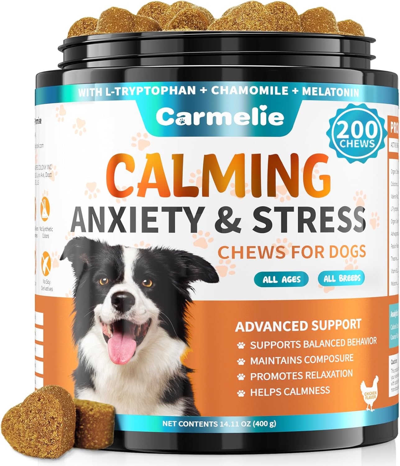 Calming Treats for Dogs – 200 Count Calming Dog Treats -Alternative Calming Chews for Dog Reduce Stress, Fear, Separation Anxiety – Natural Valerian Root, L-Tryptophan – Chicken Flavor