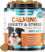 Carmelie Calming Treats for Dogs - 200 Count Calming Dog Treats -Alternative Calming Chews for Dog Reduce Stress, Fear, Separation Anxiety - Natural Valerian Root, L-Tryptophan - Chicken Flavor