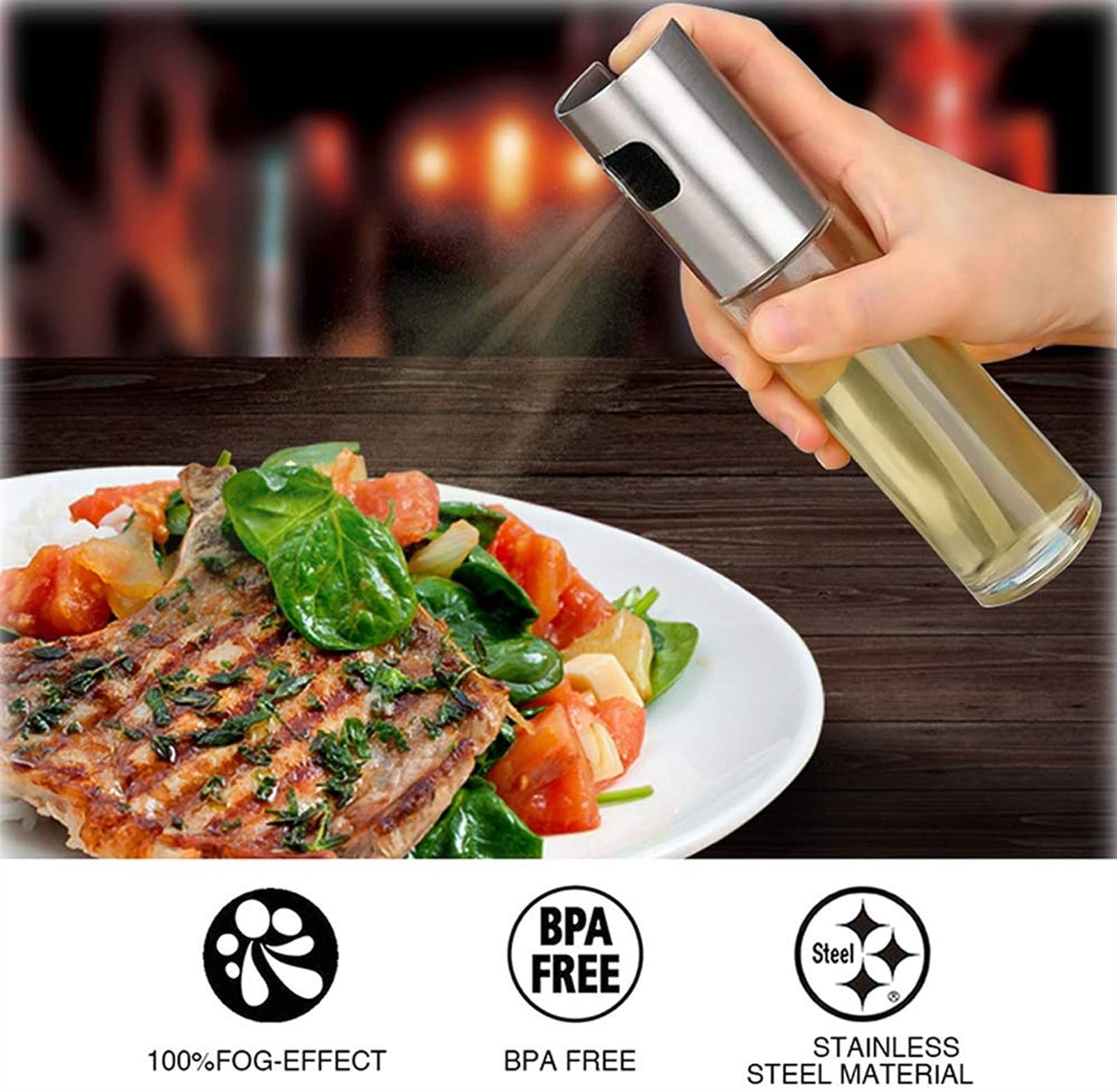 Olive Oil Sprayer Spender Mister Küche Backen Öl Kochen Glas Flasche Essig Salat BBQ Kochen Öl Sprayer (Color : 4 PCS Silver)