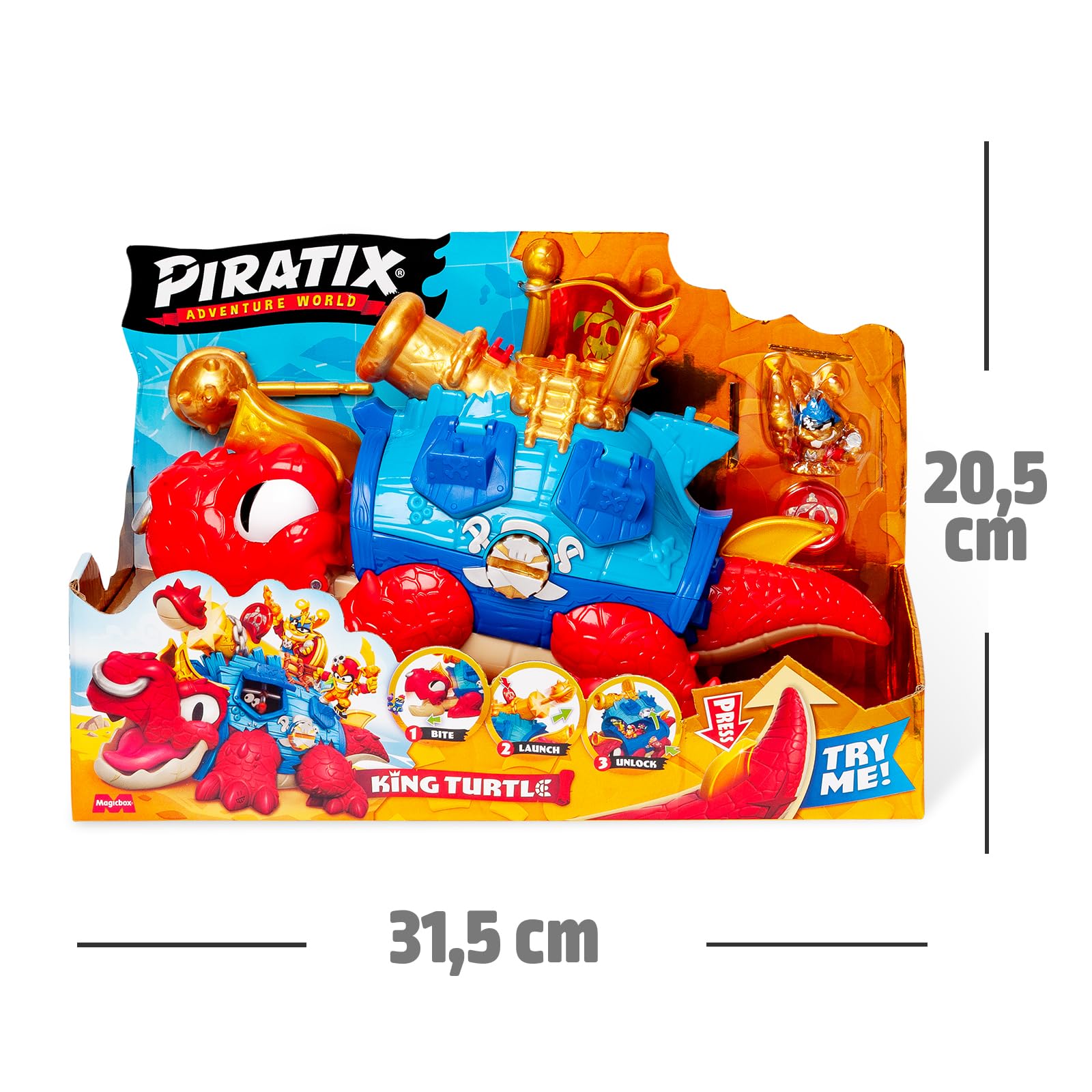 PIRATIX King Turtle – Tortuga Articulada para Capturar Piratix y con un Cofre. Contiene 1 Cocodrilo,1 Tesoro Exclusivo, 2 Tesoros Dorados Extras, 1 Figura Exclusiva y 1 Accesorio