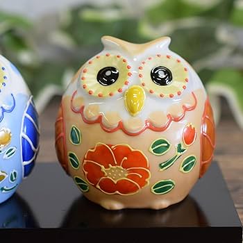 カラフルなフクロウの陶器置物 カラフルなフクロウの陶器置物 九谷焼 フクロウ 置物 陶器