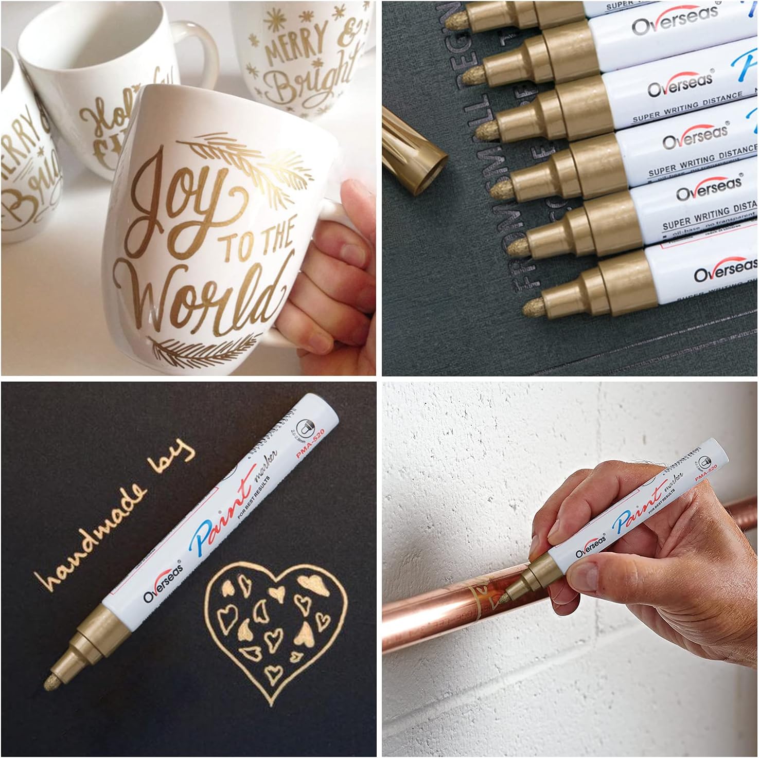 Overseas Gold Paint Marker Pens, 6 Pack Oil Based Permanent Markers image 3