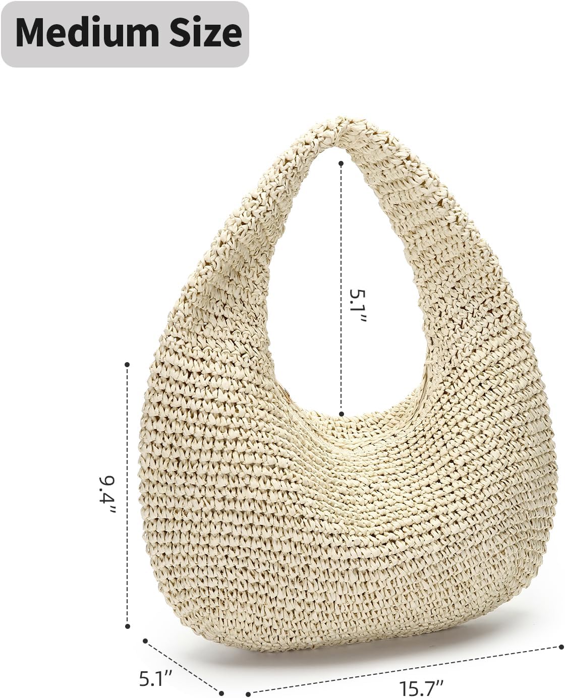 Herald Handmade Crescent Straw Bag for Women, Summer Beach Hobo Raffia Woven Underarm Shoulder Handbag Purse Tote - Image 5