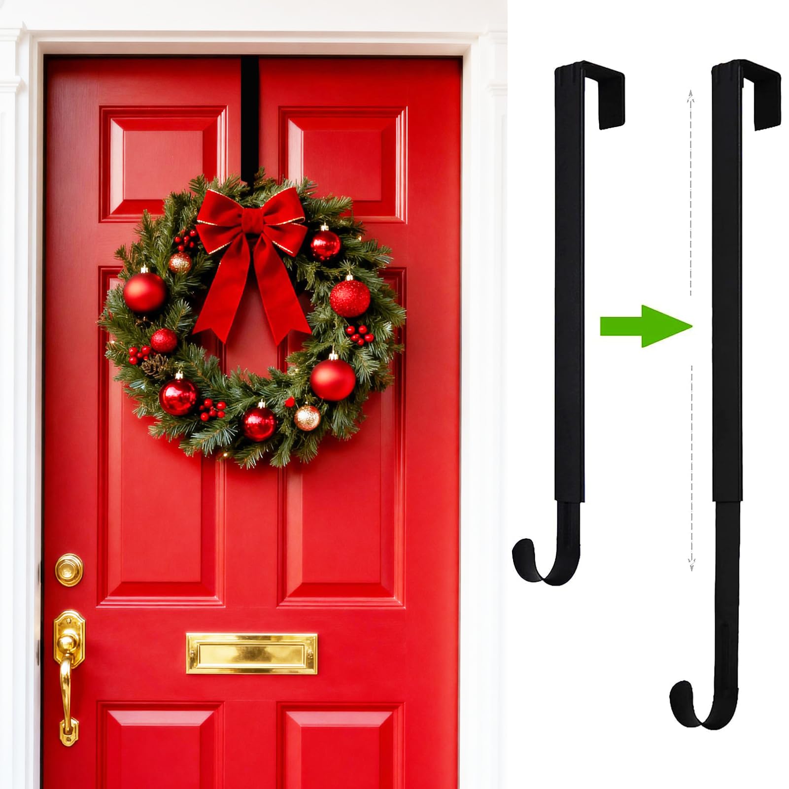 Sattiyrch Adjustable Over-The-Door Wreath Hanger - Holds 20 Lbs, Extends 15-25", Brushed Copper - View #9
