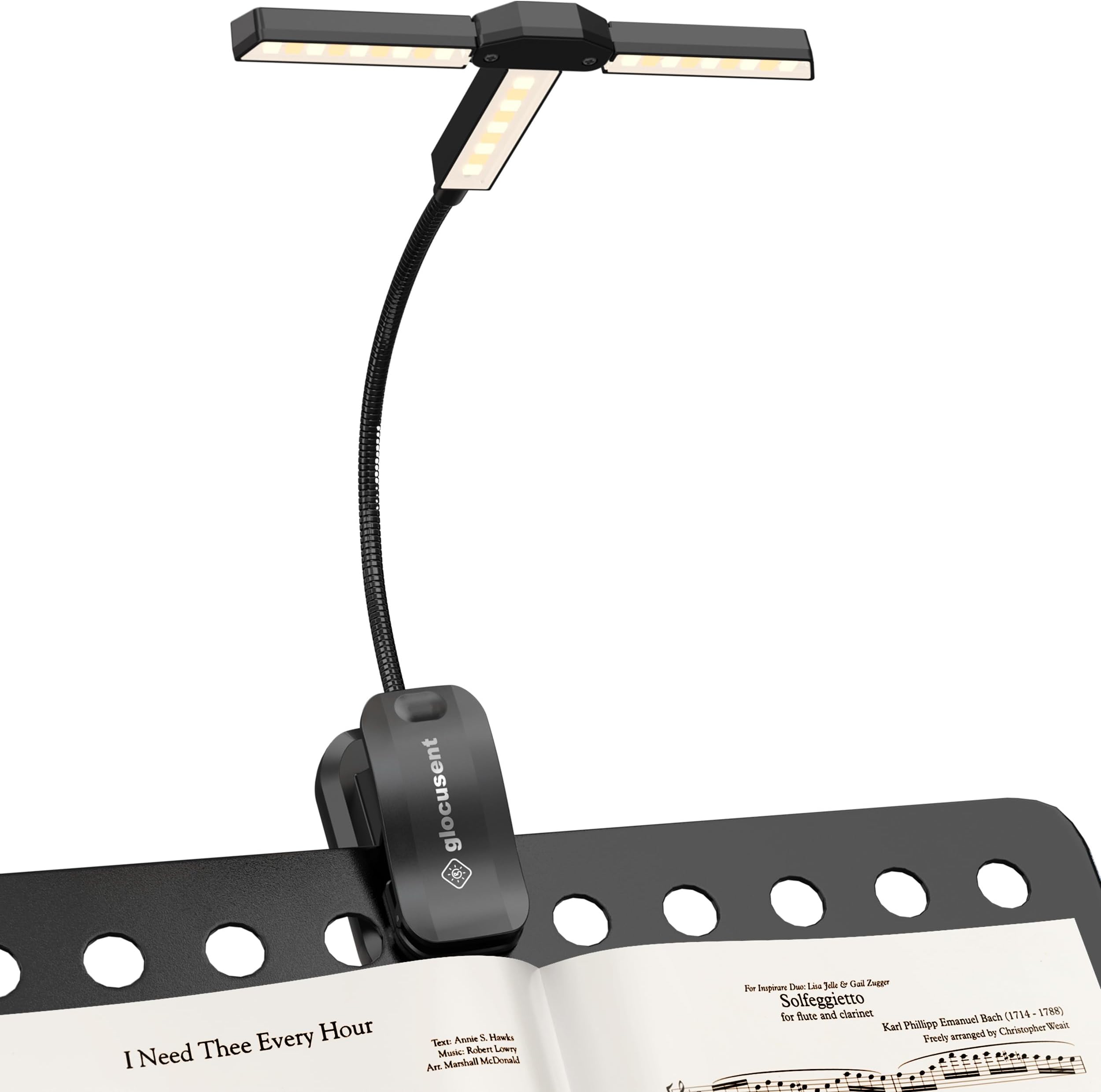 Glocusent Innovative Tri-Head Reading Light for Books in Bed, 3 Colors & 5 Brightness Levels, 1000mAh Rechargeable Book Light with 30-Min Timer, 10-100Hrs, Partner Friendly, Perfect for Book Lovers