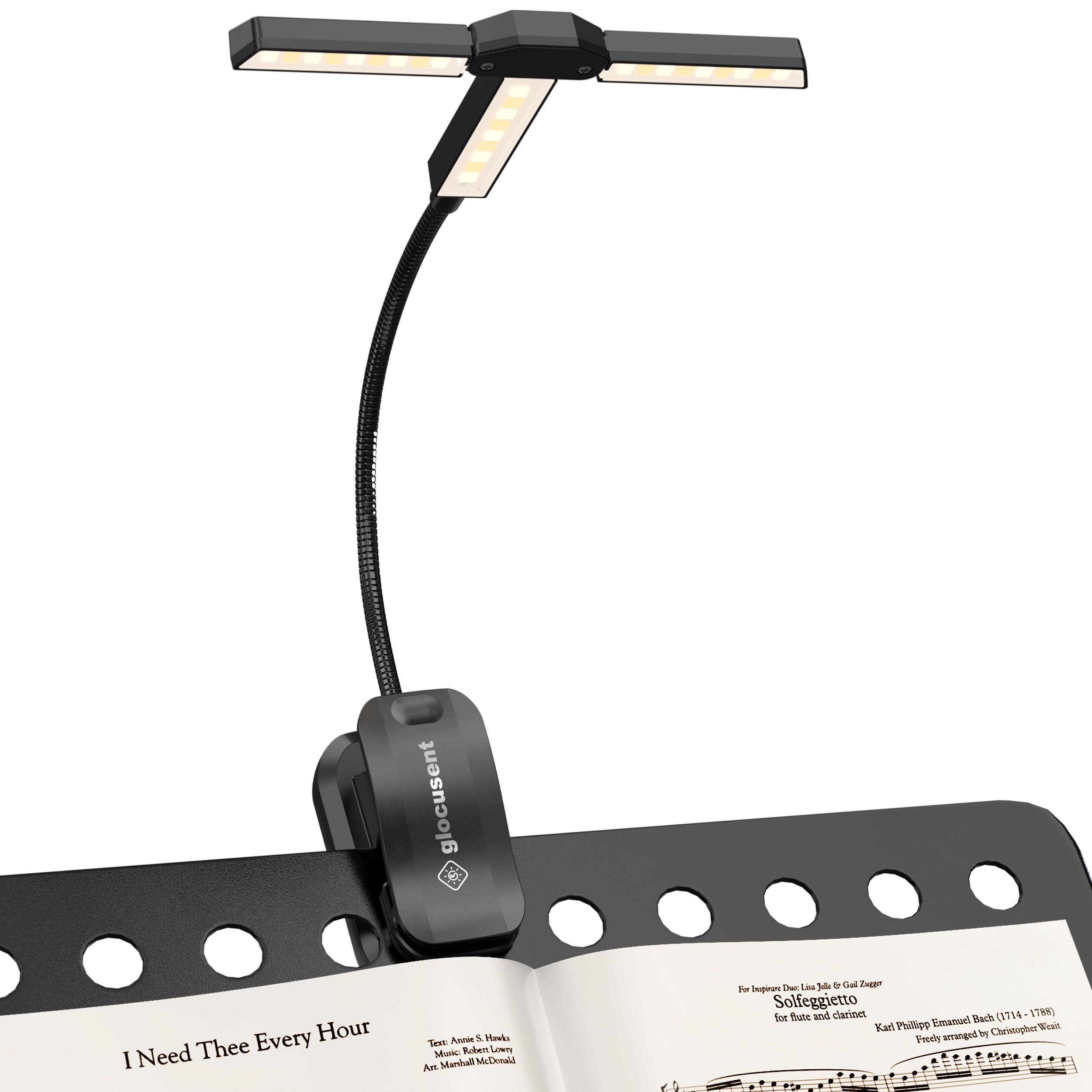 Glocusent Innovative Tri-Head Reading Light for Books in Bed, 3 Colors & 5 Brightness Levels, 1000mAh Rechargeable Book Light with 30-Min Timer, 10-100Hrs, Partner Friendly, Perfect for Book Lovers