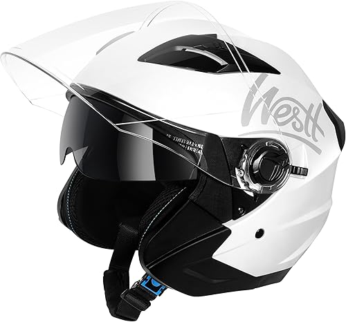 Westt Rover Casco de motocicleta  Casco de ciclomotor de cara abierta estilo retro para motocicleta scooter Harley con visera solar  Casco 34