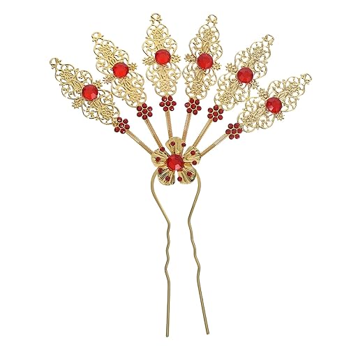 Vintage Gold Leaf Rhinestone Hair Stick, Retro Chinese Metal Hairpin