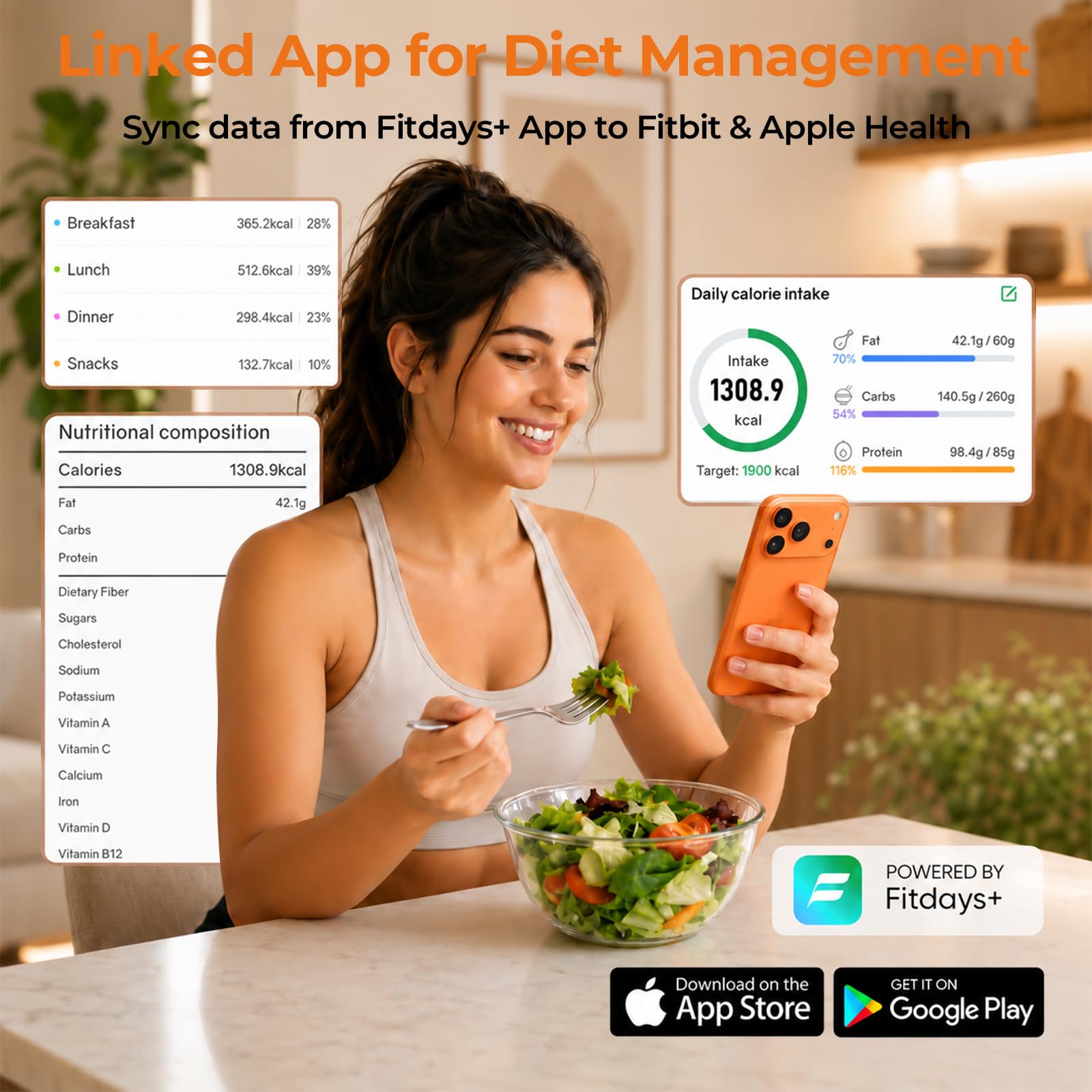 Smart Nutrition Lebensmittelwaage mit LED-Anzeige, verfolgt Kalorien, Fett, Kohlenhydrate und Protein per App, 1 g digitale Präzisions-Küchenwaage für gesunde Ernährung & Mahlzeitenzubereitung