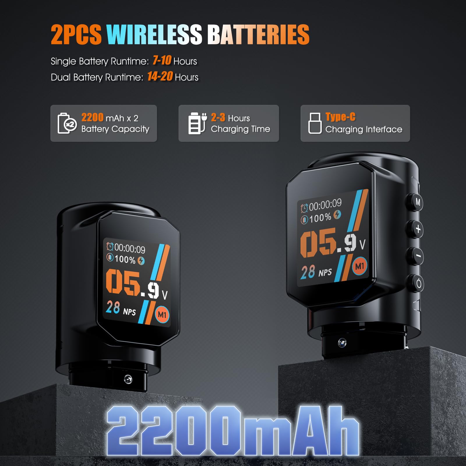 Kit Macchina Senza Fili con con 2 Batteria da 2200 mAh 7 Corse 2.3-4.5mm, Wireless Rotative Macchine con 20 aghi 10 Bottiglie di Inchiostro per principianti e artista LIUMATE