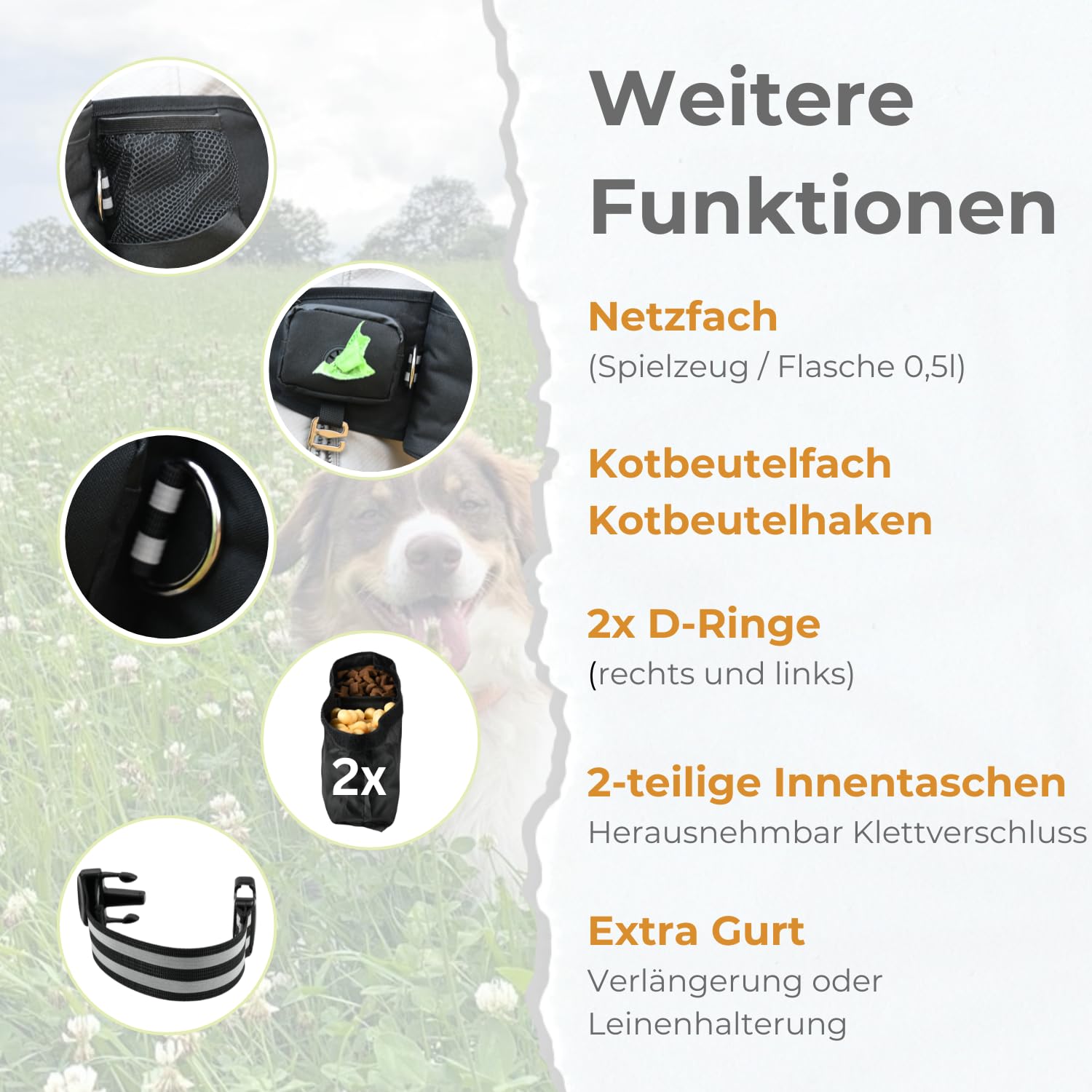 Leckerlitasche für Hunde - wasserdichte Hunde Leckerlitasche & Bauchtasche Hundetraining, Gassi Tasche Hund mit Flaschenhalter, Futtertasche Hund mit Kotbeutelspender & Leckerlibeutel