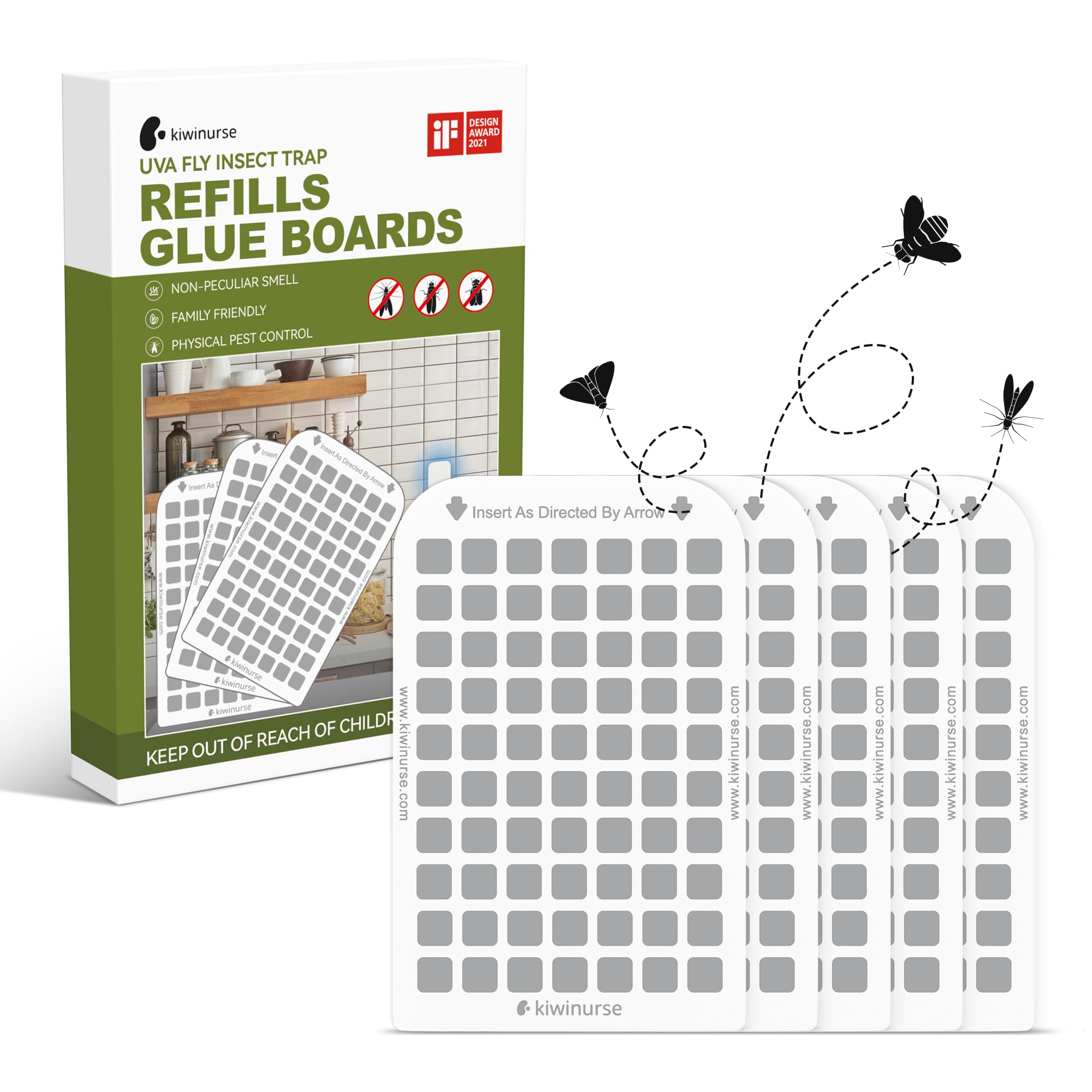 Recambios de trampas de moscas UVLA1001 con 5 tarjetas adhesivas monoface para control de insectos