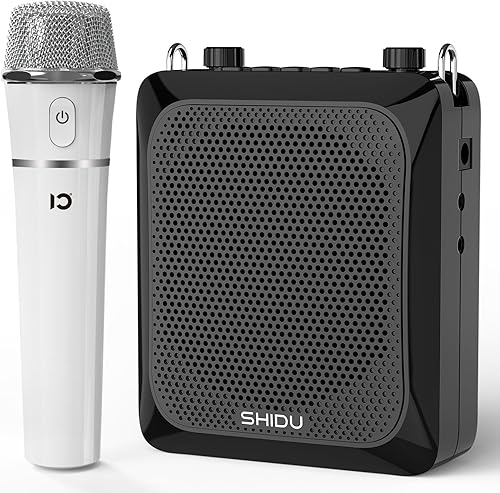 SHIDU Amplificador de voz, altavoz portátil de 25 W con micrófono inalámbrico, sistema PA personal, batería recargable de 2000 mAh para profesores,