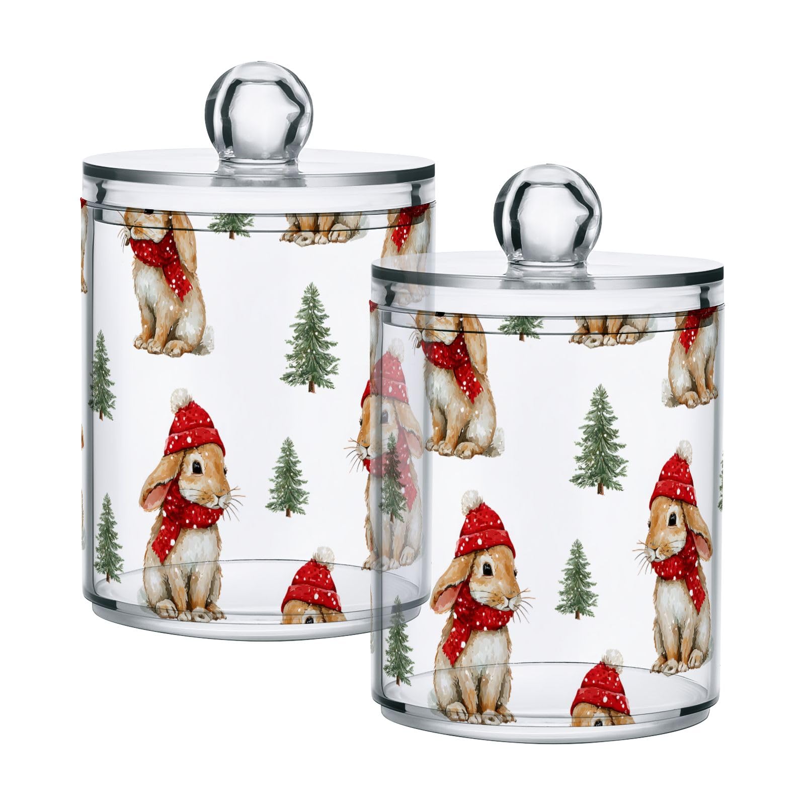 Qtip Holder with Lid Set 10oz Clear Glass Canister Apothecary Jars Bathroom Organizers Storage Accessories Vanity Containers Rabbits