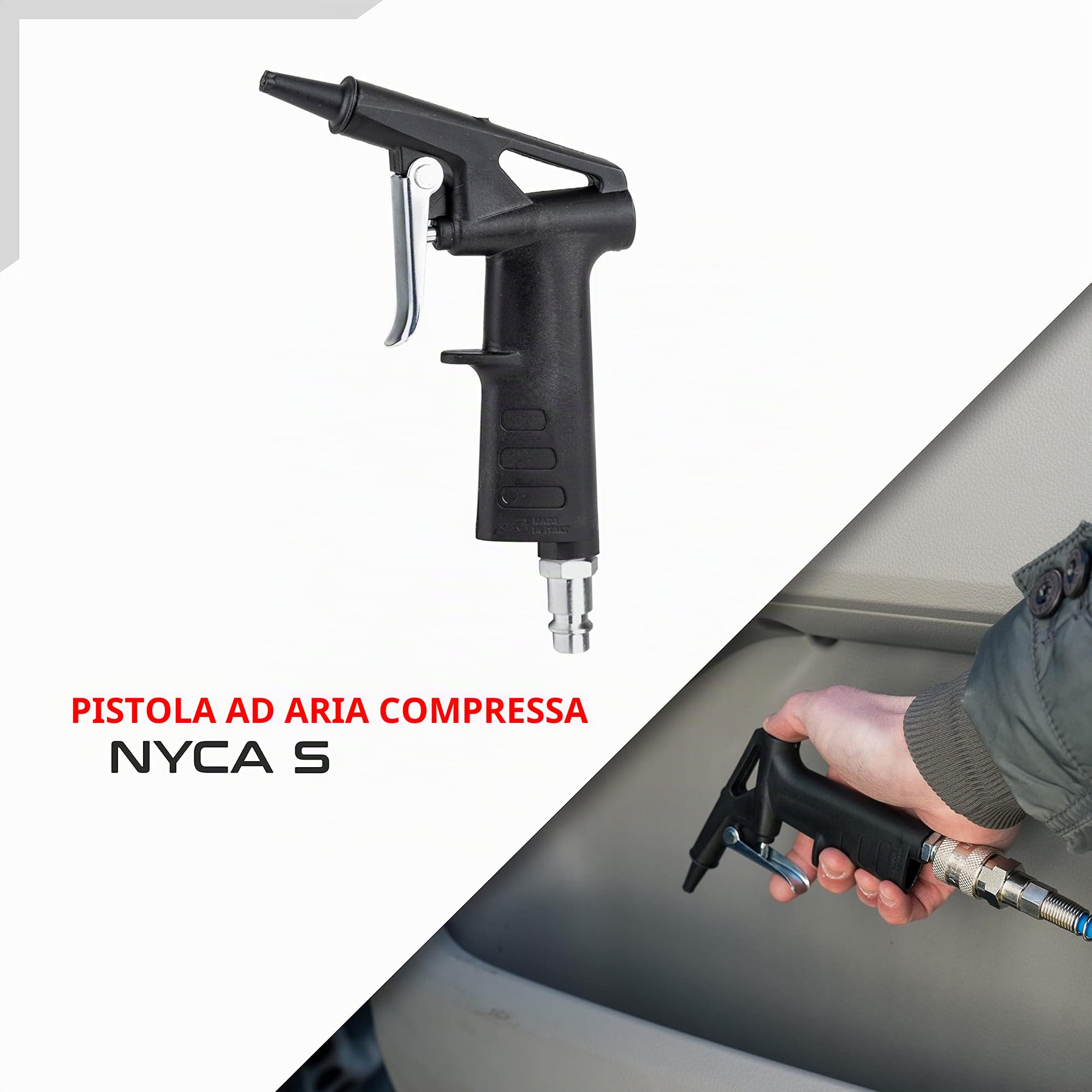 GAV Kit Accessori Aria Compressa NYCA con Pistola Soffiaggio, Manometro Pressione Gonfiaggio Gomme, Aerografo Verniciatura, Pistola Lavaggio e Tubo Spirale 4m