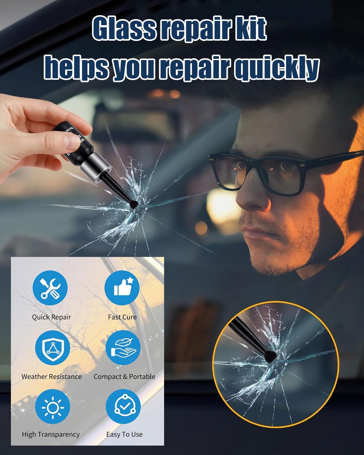 GRETY Kit Riparazione Parabrezza Auto,Kit Riparazione Crepe Vetro,Liquido per Riparazione Vetri Auto,Colla per la Riparazione Vetri Auto,Colla per la Riparazione del Parabrezza Auto