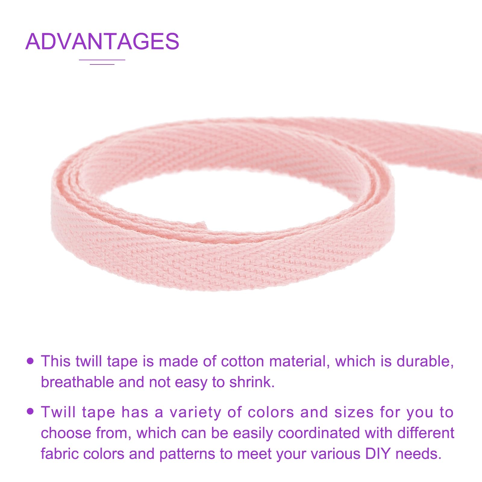DMiotech 1/4"(0.6cm) 10 Yards Cotton Twill Tape Cotton Ribbons Bias Binding Tape Herringbone Tape Ribbons Pale Pink for DIY Crafts Clothes - Image 4