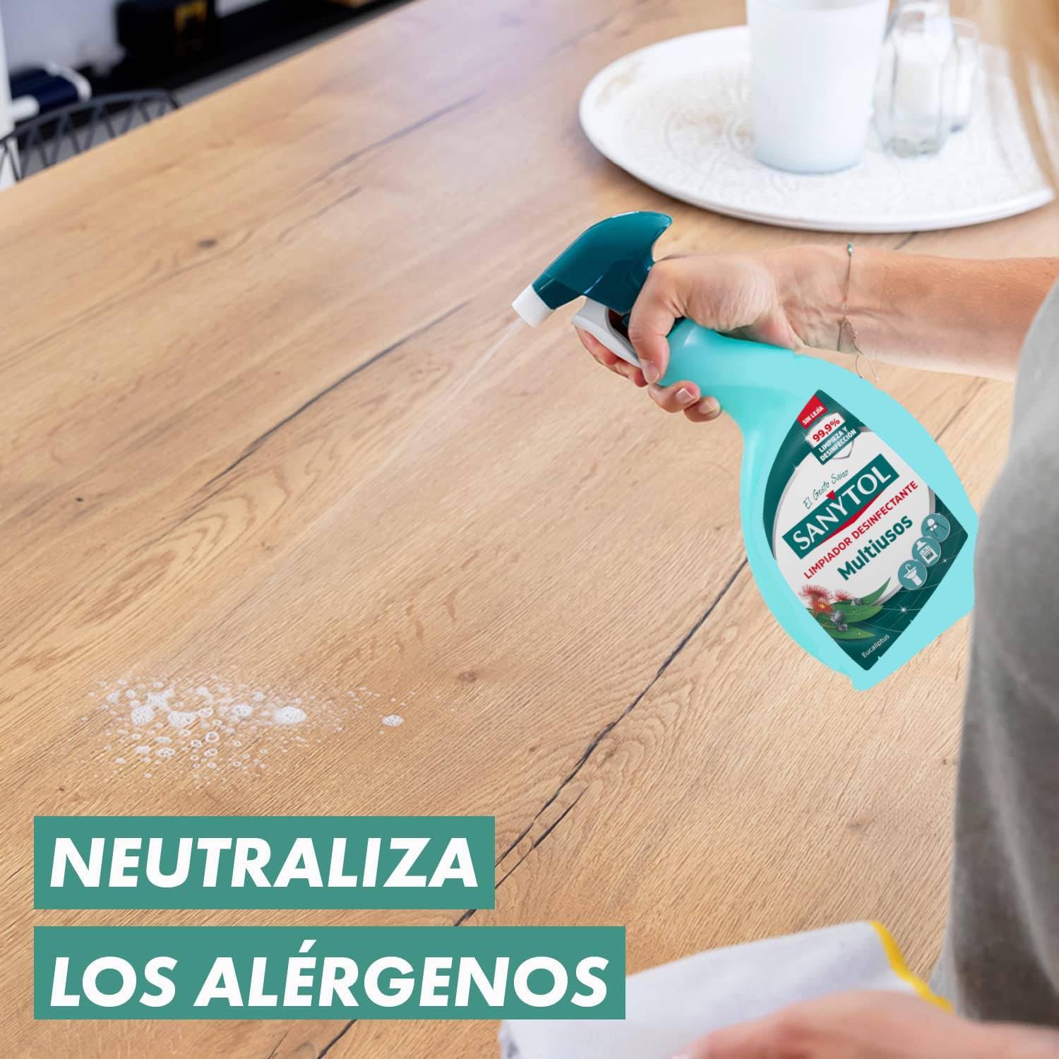 Sanytol - Limpiador Desinfectante Multiusos, Elimina Bacterias, Hongos y Virus Sin Lejía, Perfume Eucaliptus - Pack de 4 x 750 Ml = 3L