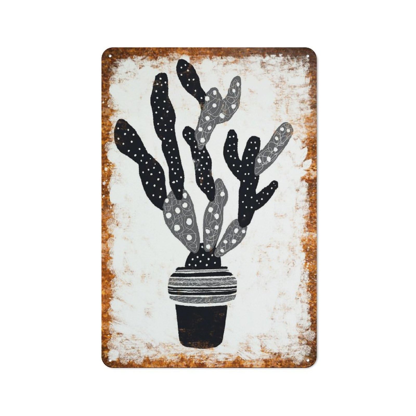 peiyeety Metal Tin Sign Spotted Cactus In Pot Pattern Vintage Rustic Wall Art Kitchen Bathroom Bedroom Living Room Cafe Farmhouse Entryway Office Garage Home Bar Laundry Room Porch Patio 6x8 Inch
