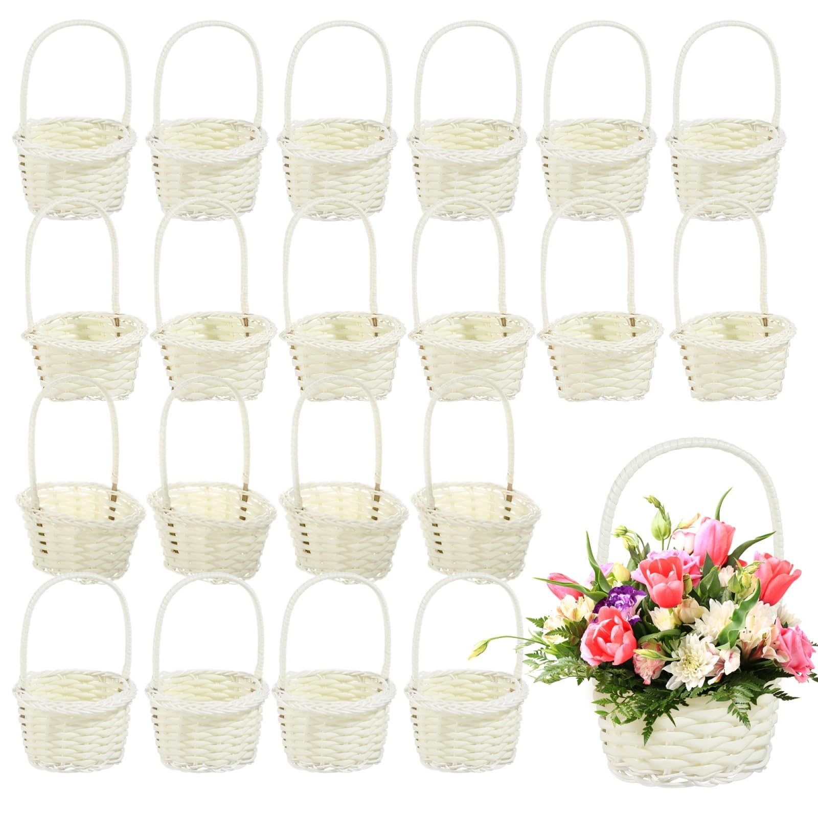 20 Stück handgewebte Hochzeitsblumenkörbe | Mit Griff Weidenkorb for Kleinigkeiten for Hochzeitsblumen