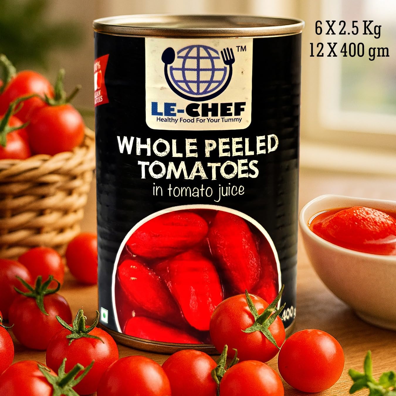 LE-CHEF Whole Peeled Tomatoes in Tomato Juice 400 g | Authentic