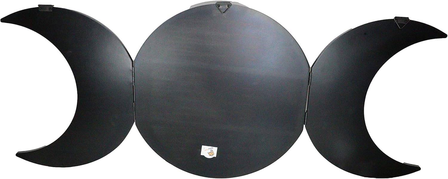 Ebros Light Duty Black Wicca Sacred Triple Moon Feminine Goddess Wall Hanging Floating Foldable Hinged MDF Wood Shelf with Tiers 14" Tall 36" Wide Occult Wiccan Home Office Room Accent