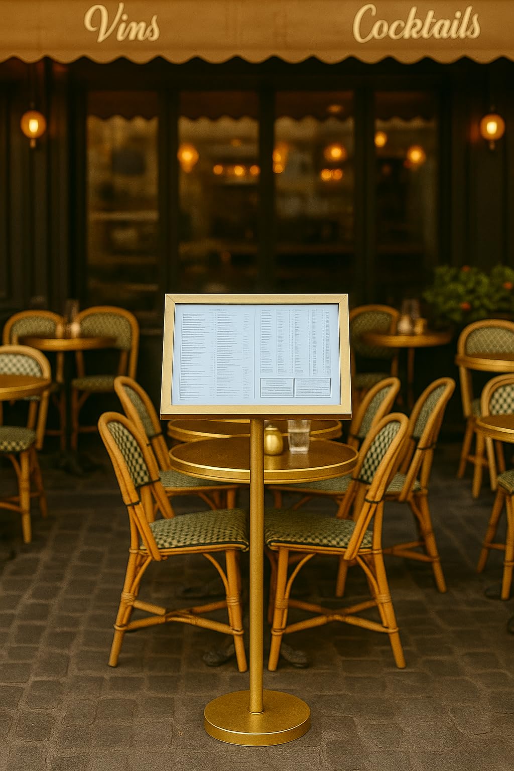 Générique Porte-Menu sur Pied DIN A3 – Métal Doré Ø 35 cm x Hauteur 115 cm – Support élégamment fini pour restaurants, hôtels et événements
