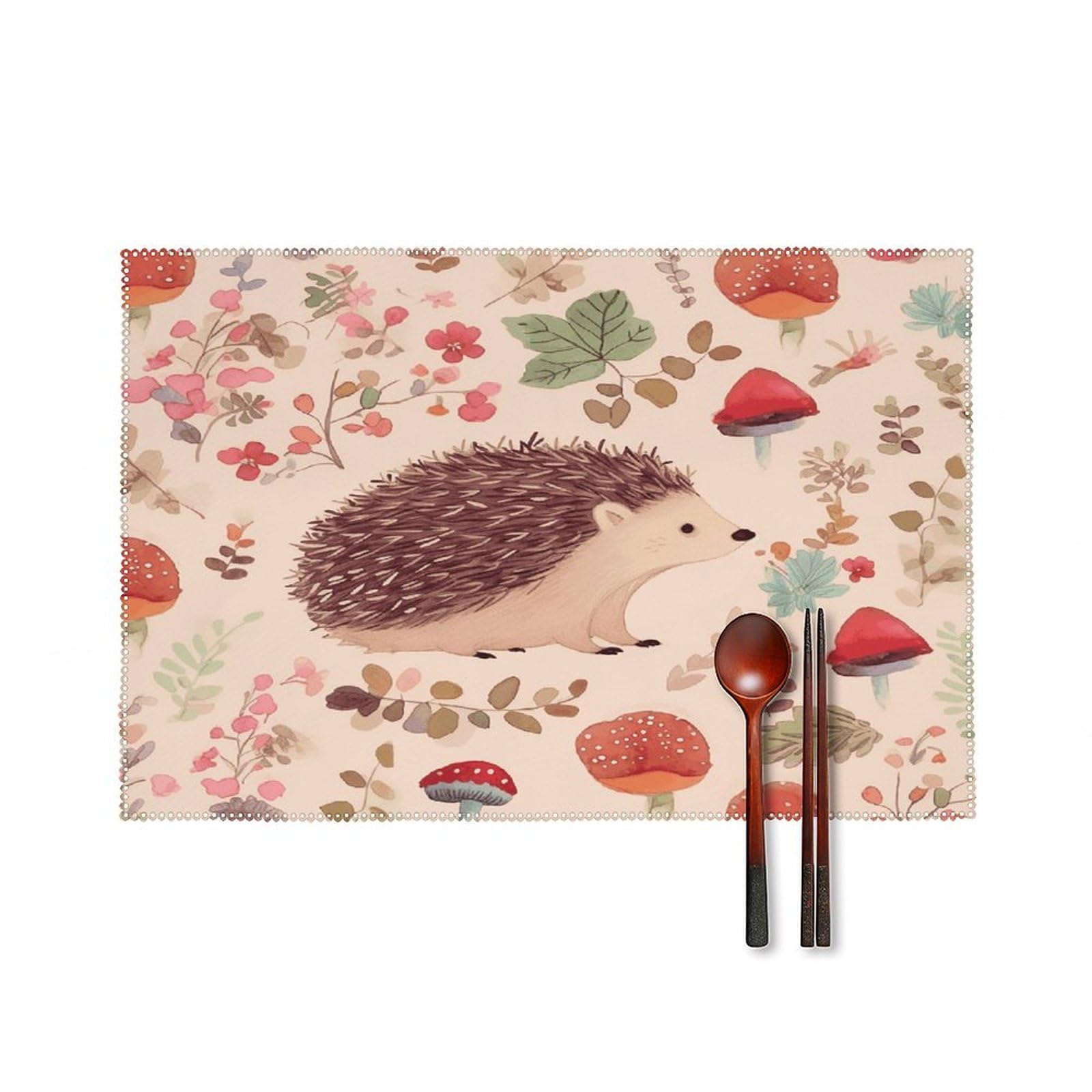 Lovely Hedgehog Placemats Set of 4 Heat Resistant Non-Slip Place Mats for Dining Table Washable Placemat Wipeable Dining Table Mat Canvas Place Mats Dining Table Decor