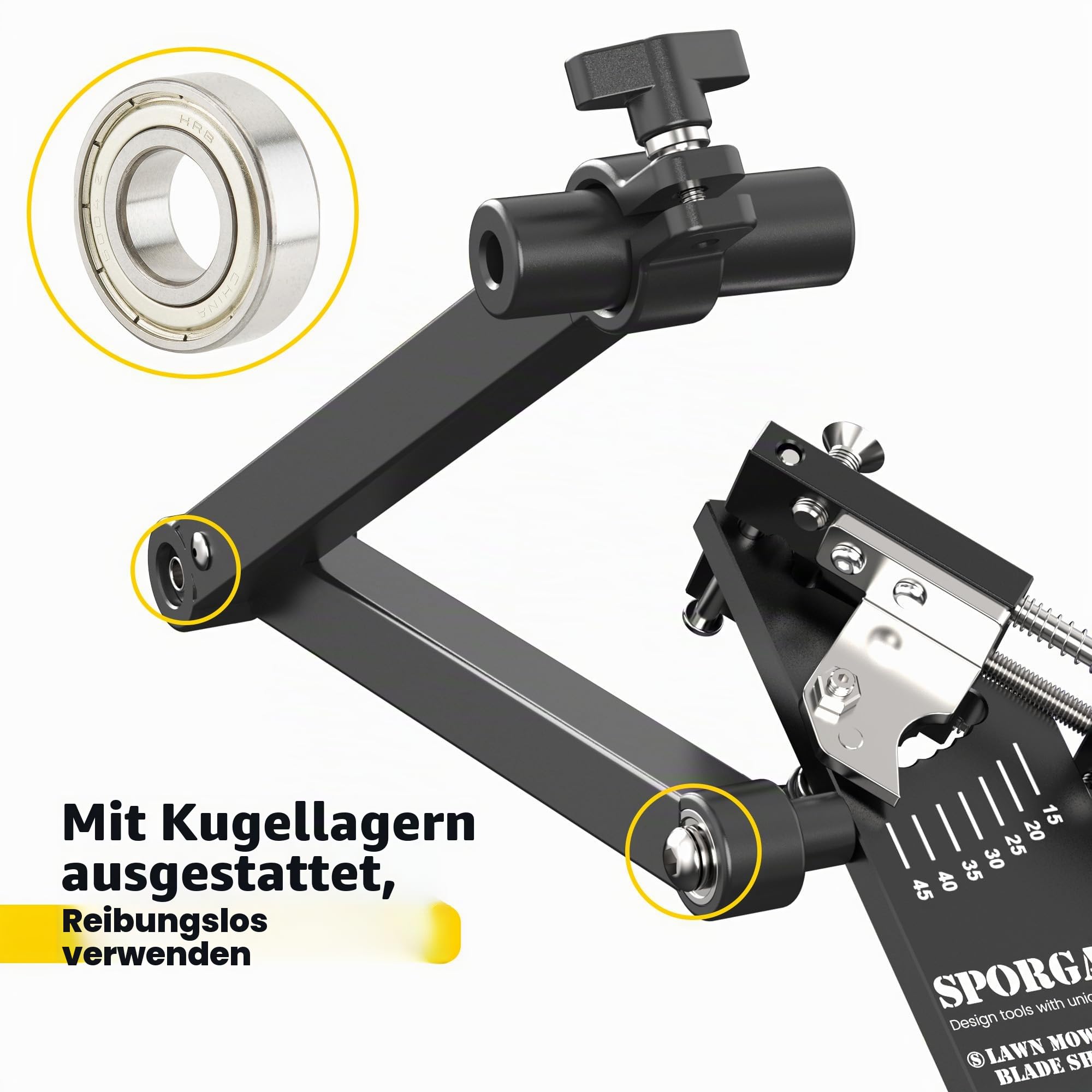 Rasenmäher Klingenschärfer 15°-45° Verstellbarer Rahmen mit Kugellager-Griff für Winkelschleifer Schwarz