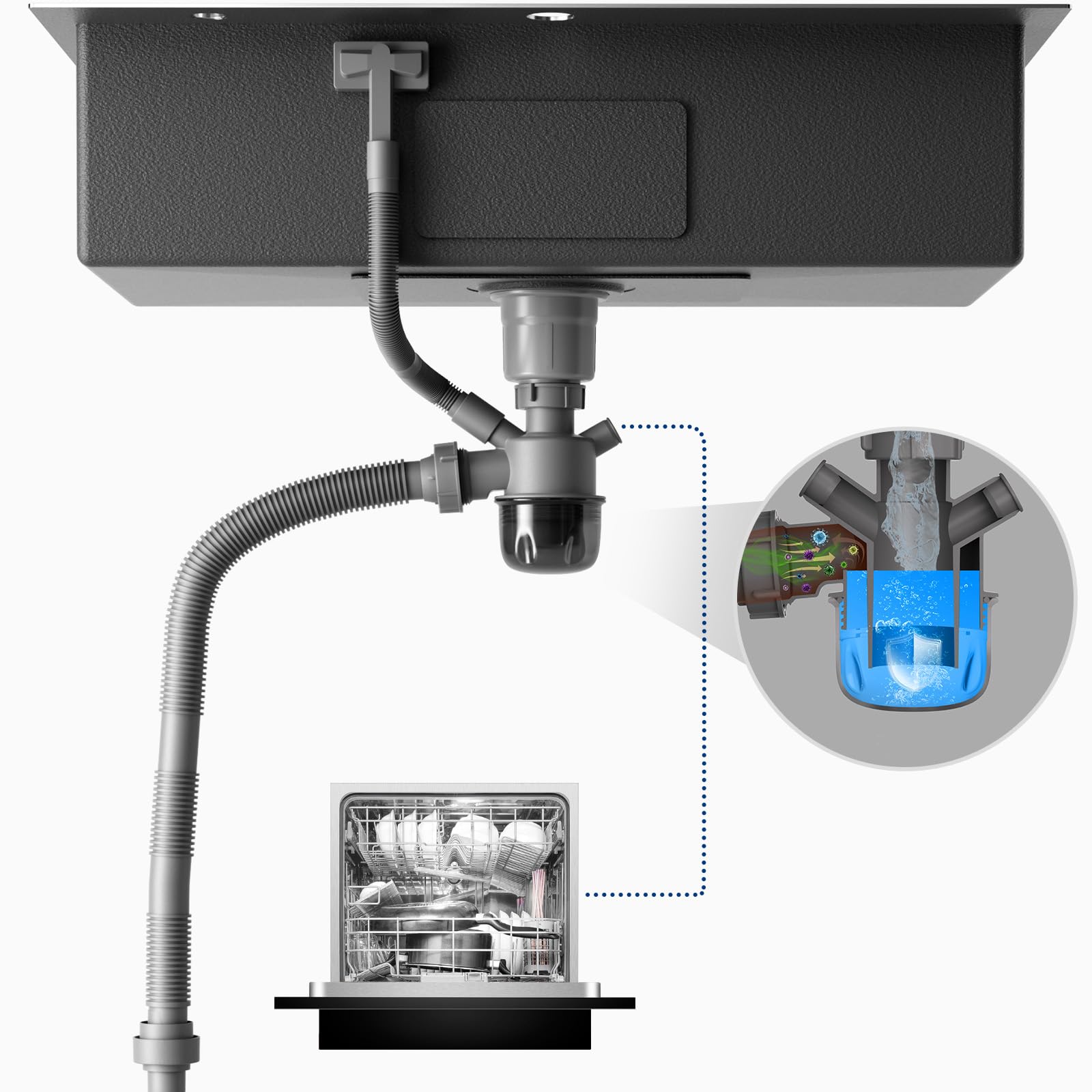 CECIPA 75x45 cm Évier Cuisine noir 1 Bac en Acier Inoxydable, Avec égouttoir pliable, dispositif anti-débordement et un kit de vidange, Convient 80 centimètres plus Évier intégré