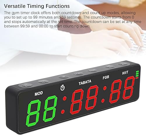 Miniatura 6 de lyrlody Gym Timer, Digital Wall Clock Countdown Up Stopwatch 20s Exercise 10s Rest Cycle Magnetic Attachment for Home Gym Yoga Running Training